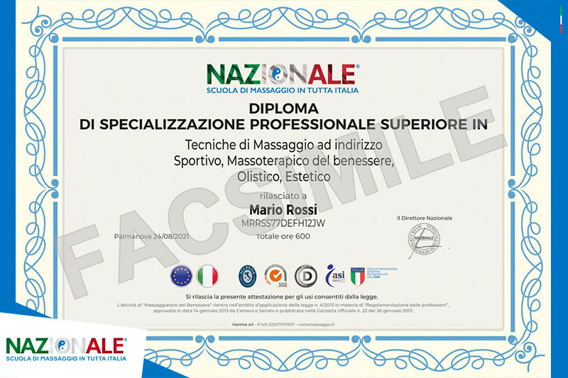 DIPLOMA DI SPECIALIZZAZIONE PREFESSIONALE SUPERIORE: 600 ORE DI FORMAZIONE COMPLETA, APPROFONDITA E TOTALMENTE PRATICA