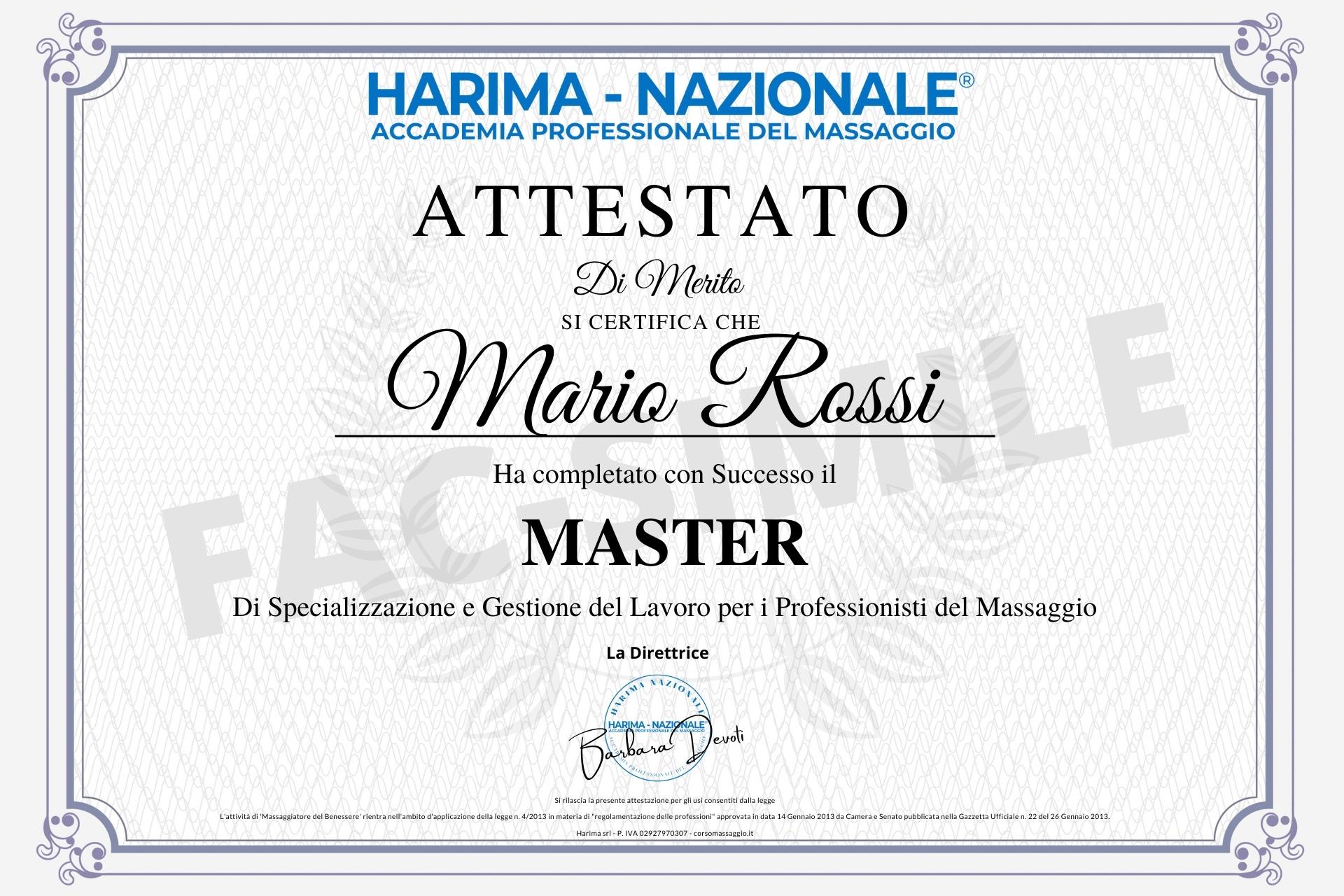 MASTER DI SPECIALIZZAZIONE E GESTIONE DEL LAVORO - Harima-Nazionale® Accademia professionale del massaggio, diploma massaggio