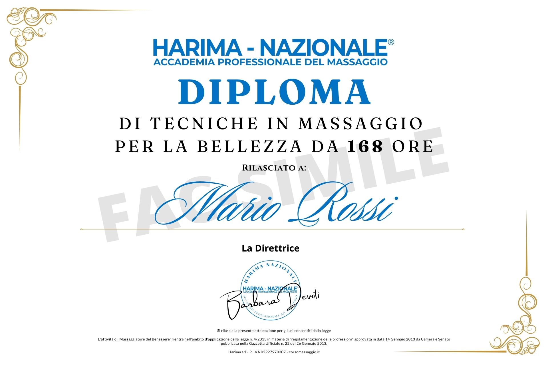 diploma massaggiatore, Diploma massaggio bellezza, diploma massaggiatore professionale, diploma massaggiatore riconosciuto, coni, libertas, Harima-Nazionale®