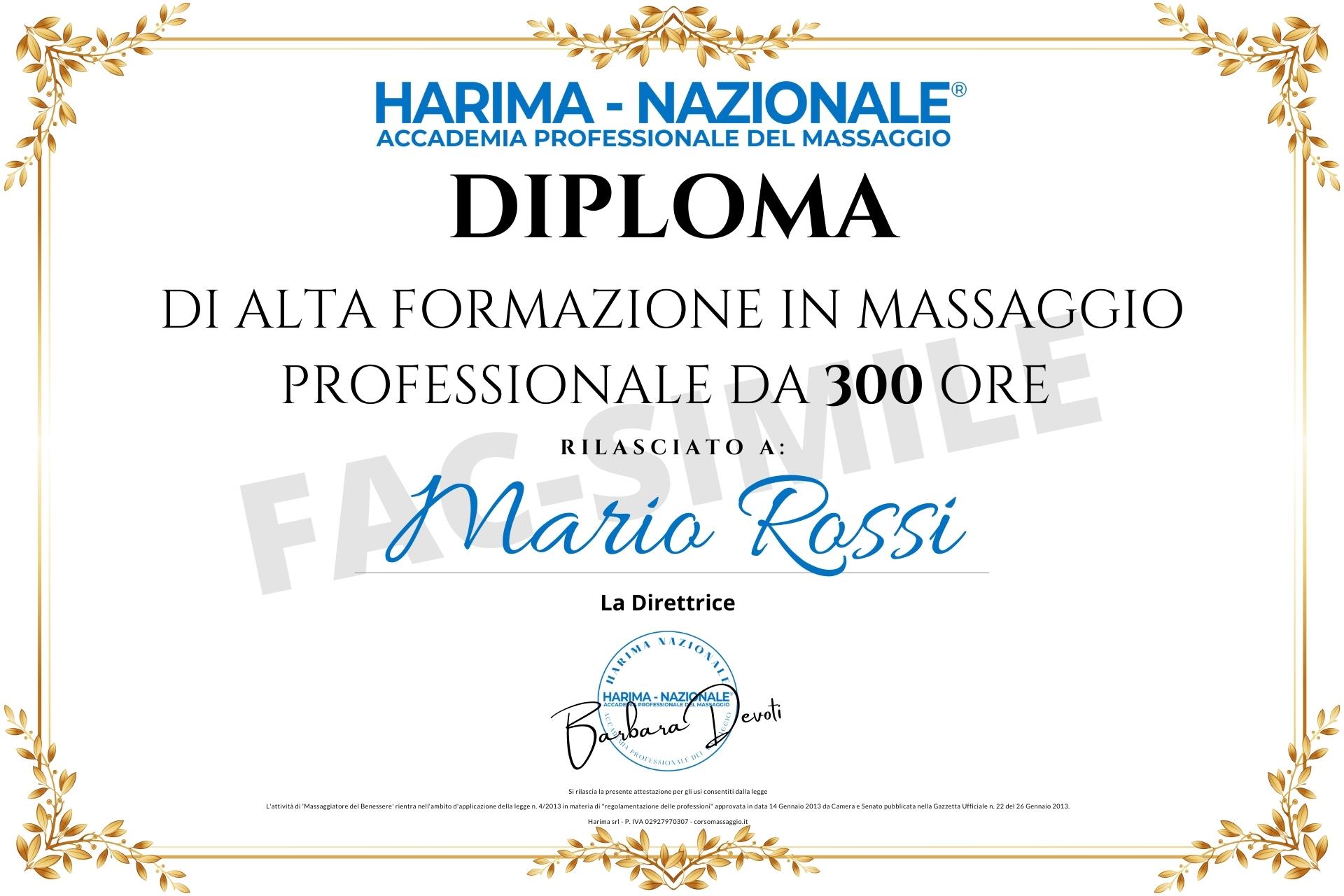 diploma massaggio, Diploma alta formazione, diploma massaggiatore professionale, diploma massaggiatore riconosciuto, coni, libertas, Harima-Nazionale®