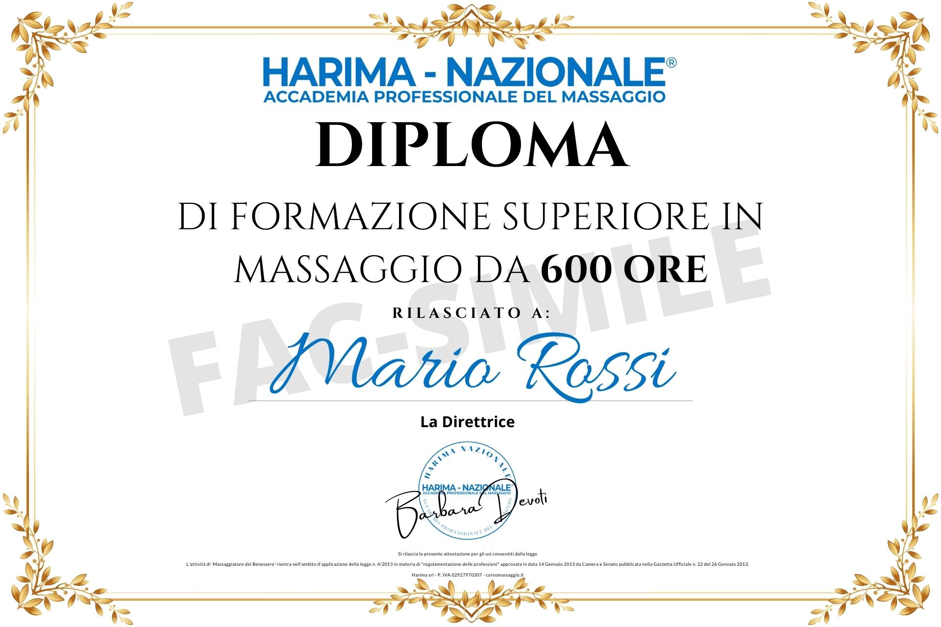 DIPLOMA DI FORMAZIONE SUPERIORE IN MASSAGGIO DA 600 ORE