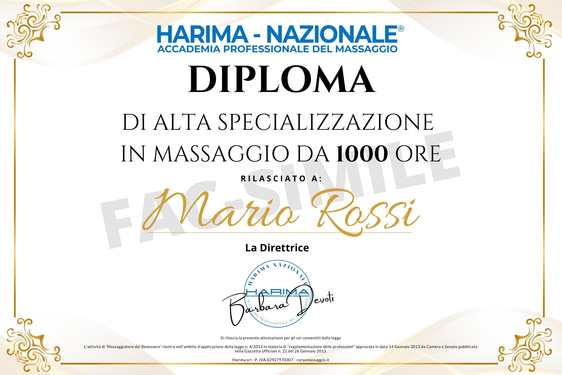 DIPLOMA di Alta Specializzazione in Massaggio da 1000 ore