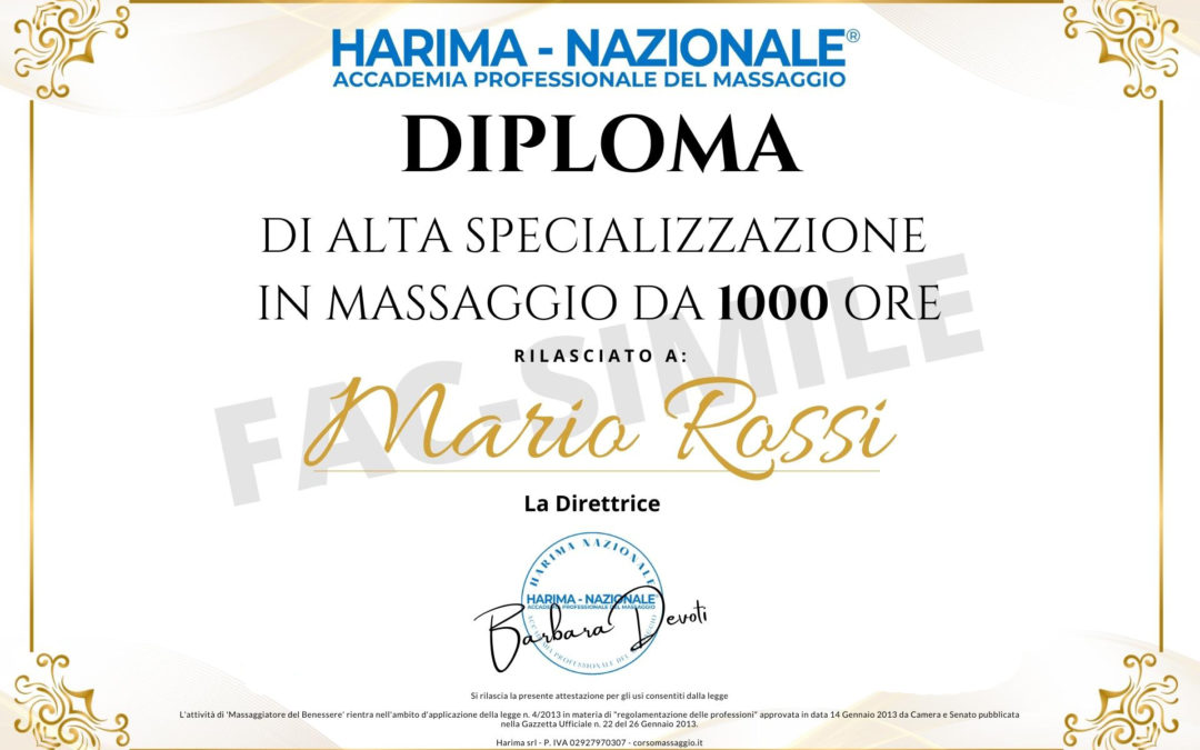 Diploma di Alta Specializzazione in Massaggio da 1000 ore: ecco come diventare un perfetto Massaggiatore Professionista