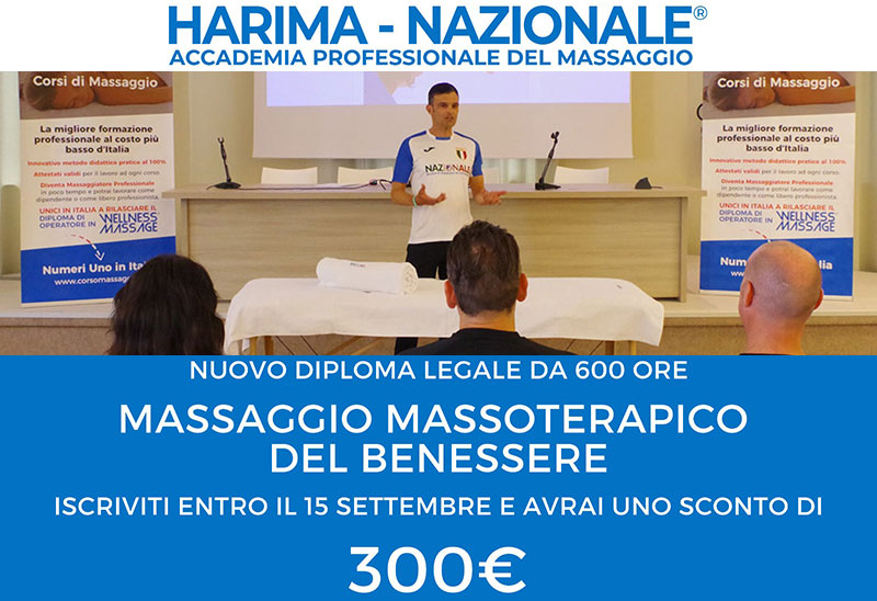 Settembre inizia con un’offerta fantastica: diventa ora un massaggiatore professionista Diploma Massoterapico del Benessere HARIMA-NAZIONALE®